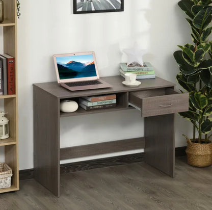 Computer Desk Study Standing Writing Table Workstation With Storage Shelf & Drawer, Grey