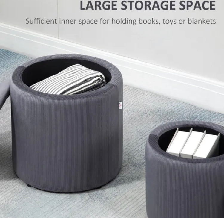 Modern Storage Ottoman With Removable Lid Fabric Storage Dressing Table Foot Stool Set of 2 Grey