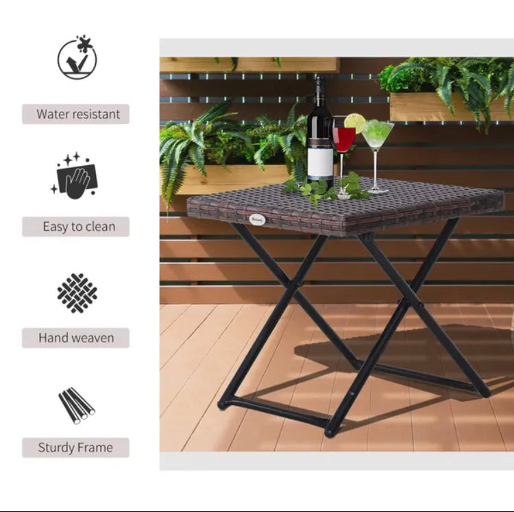 Outdoor Small Folding Square Rattan Coffee Bistro Wicker Weave Side Table - Brown