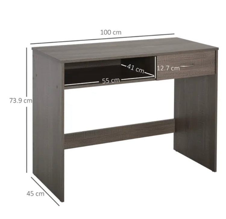 Computer Desk Study Standing Writing Table Workstation With Storage Shelf & Drawer, Grey