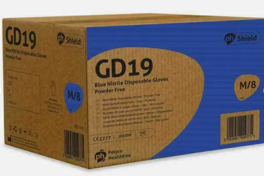 Shield Polyco GD19 Blue Nitrile Examination Extra Strong Gloves Powder Free Size Medium