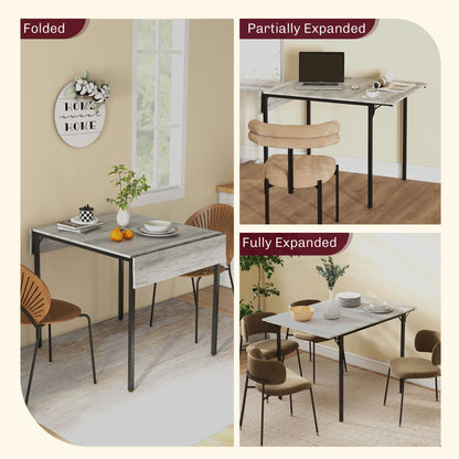 Retro Style Drop Leaf Table for 2-4 People, Folding Dining Table, Extendable Kitchen Table for Small Space, Grey