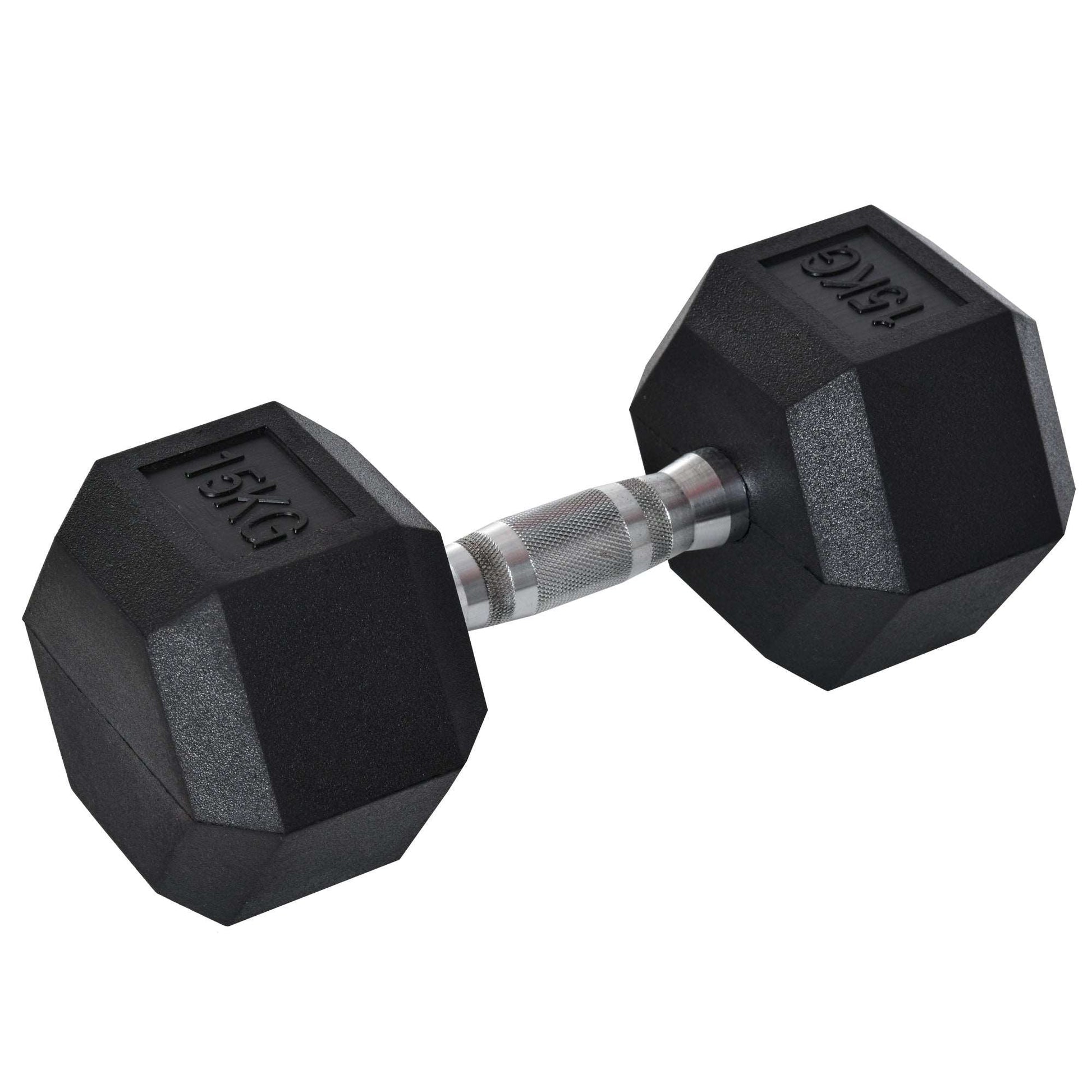 15KG Single Rubber Hex Dumbbell Portable Hand Weights Dumbbell Home Gym Workout Fitness Hand Dumbbell