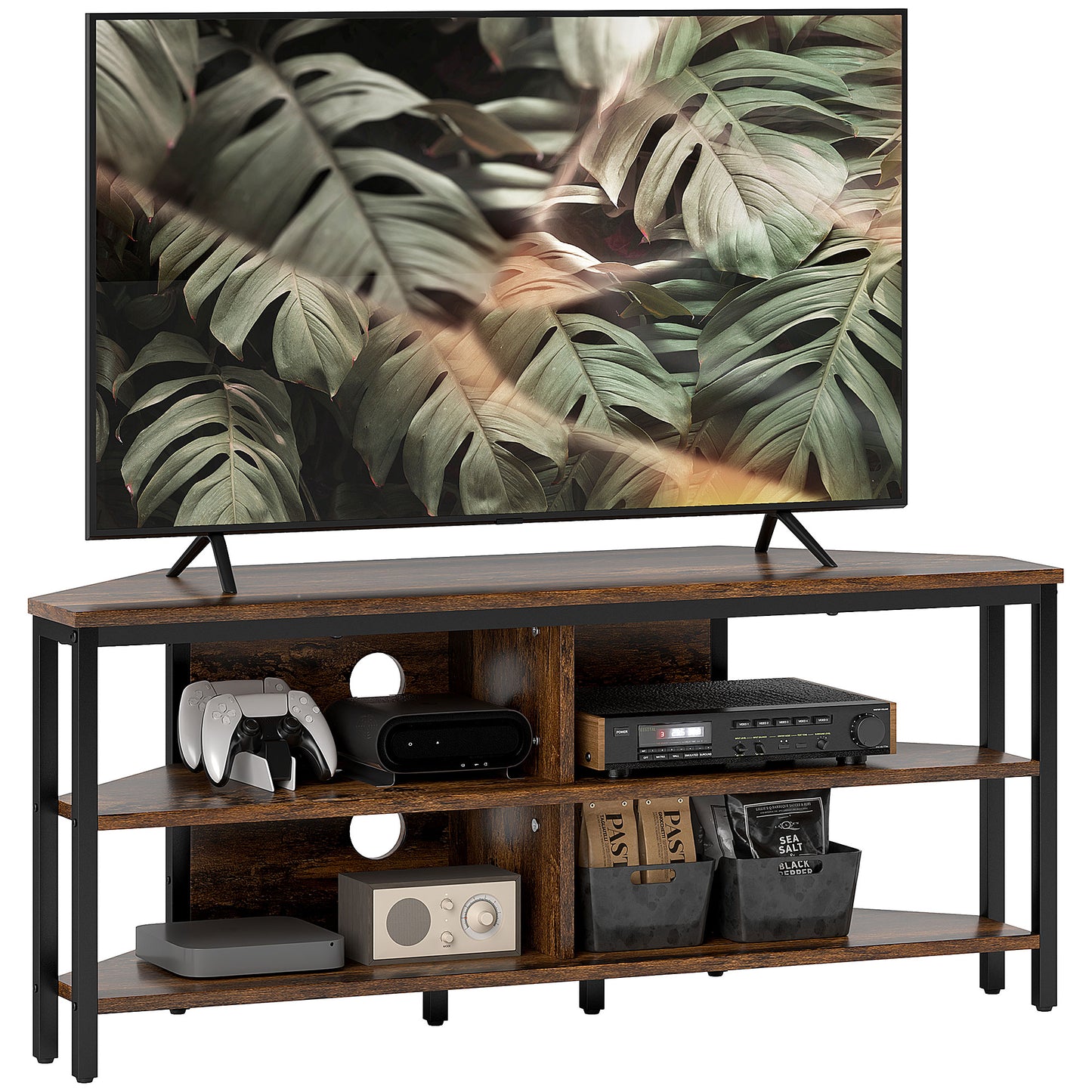 Industrial-Style Corner TV Unit - Black/Brown