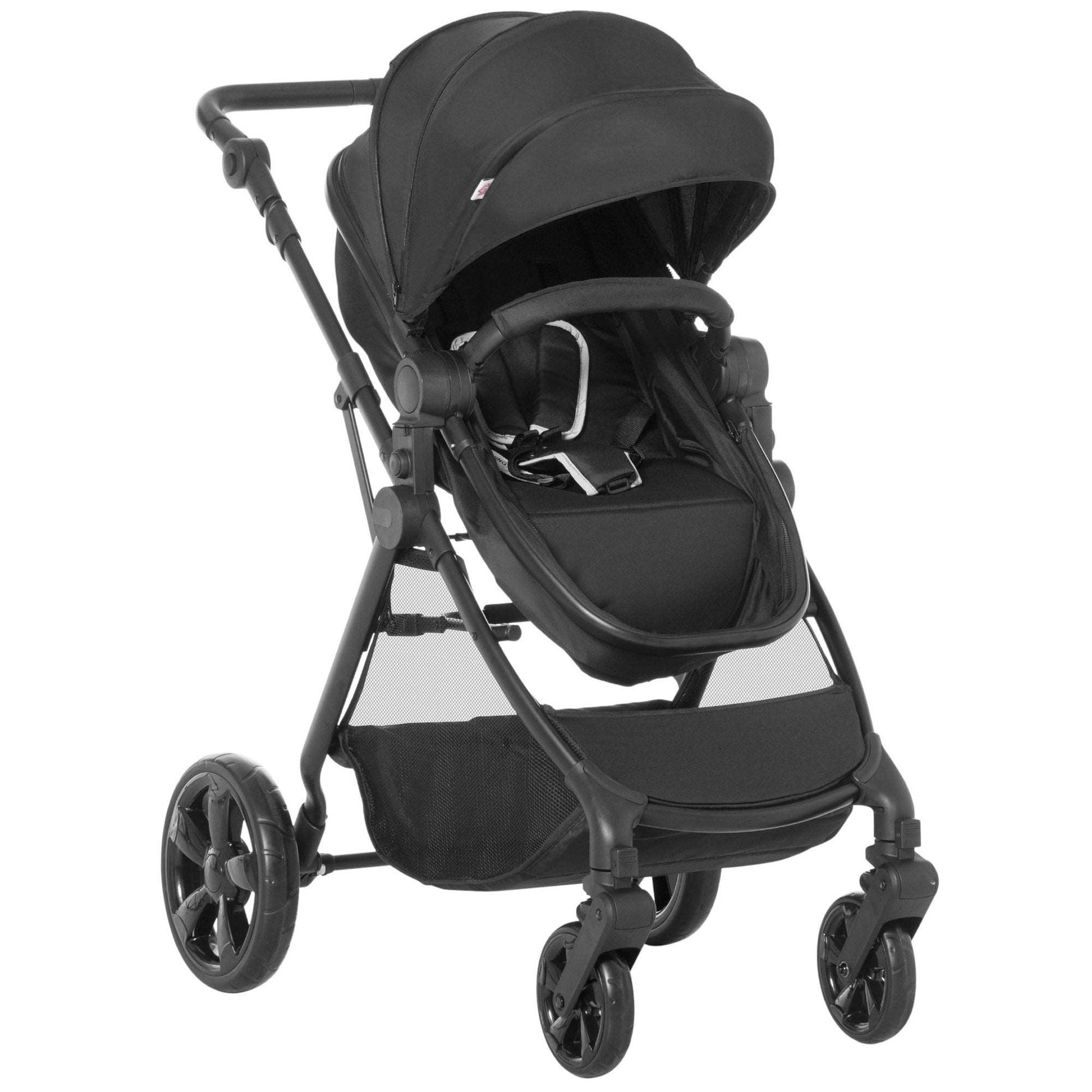 2 in 1 Lightweight Pushchair w/ Reversible Seat, Foldable Travel Baby Stroller w/ Fully Reclining From Birth to 3 Years, 5-point Harness Black