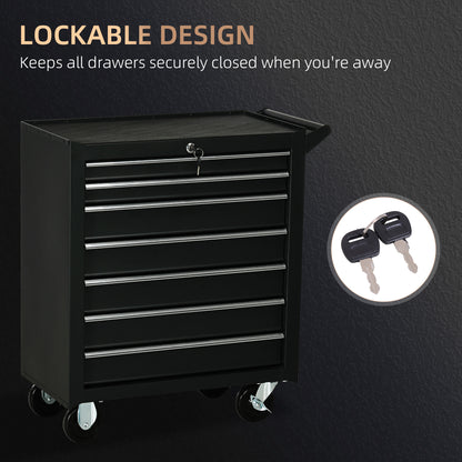 DURHAND Roller Tool Cabinet Storage Chest Box 7 Drawers Roll Wheels Garage Workshop Matte Black