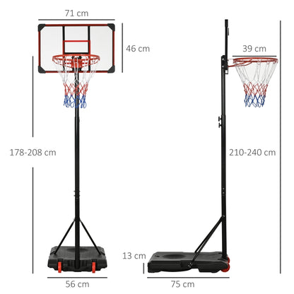 SPORTNOW Height Adjustable Basketball Hoop and Stand for Kids with Sturdy Backboard and Weighted Base, Portable on Wheels, 1.8-2m