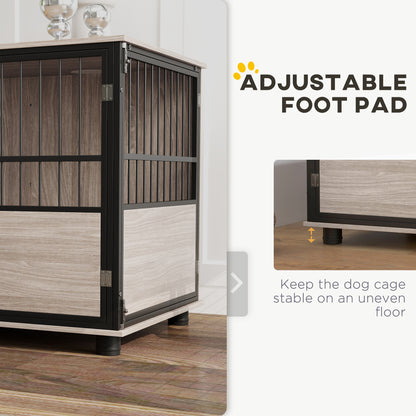 PawHut 100cm Furniture Style Dog Crate Dog Cage End Table Indoor with 3 Doors Soft Washable Cushion, for Large Sized Dogs