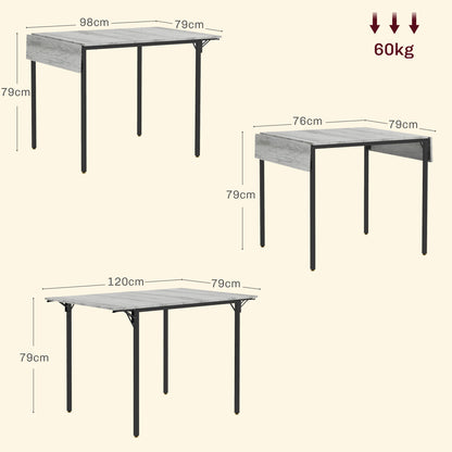 Retro Style Drop Leaf Table for 2-4 People, Folding Dining Table, Extendable Kitchen Table for Small Space, Grey