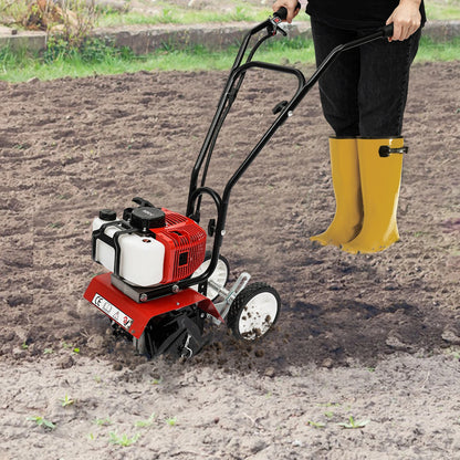 Petrol 2-Stroke Powered Mini Tiller Cultivator Effortless Garden Tools For Turn Soil And Open Furrows