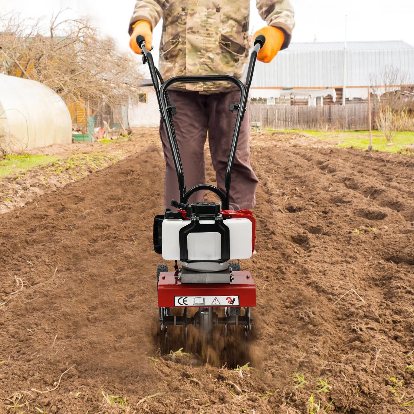 Petrol 2-Stroke Powered Mini Tiller Cultivator Effortless Garden Tools For Turn Soil And Open Furrows