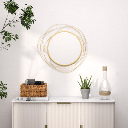 Abstract Metal Wire Wall Mirror, with Accessories - Gold Tone