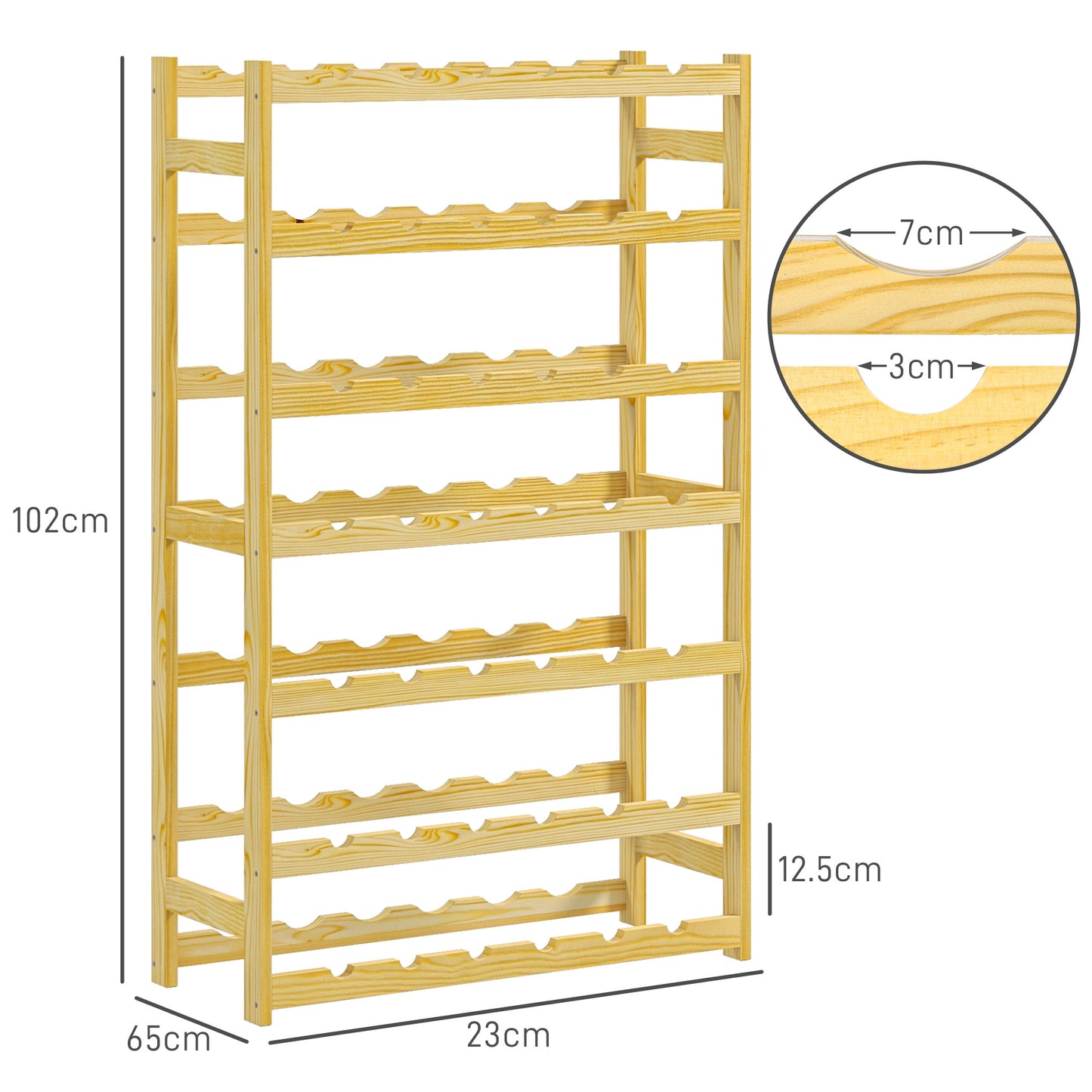 Pine Wood 42-Bottle Wooden Wine Rack - Natural Finish