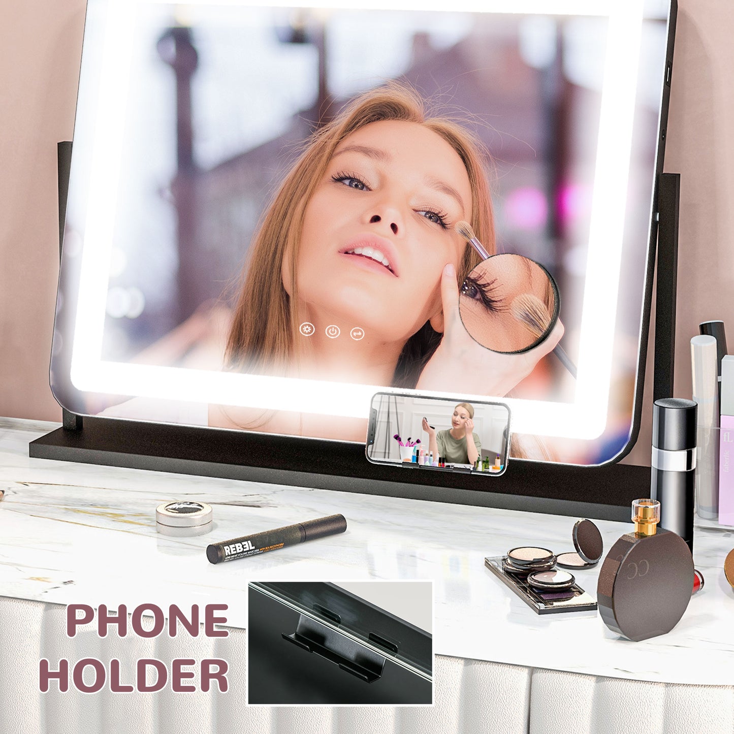 HOMCOM LED Light Tabletop Makeup Mirror, with Adjustable Settings