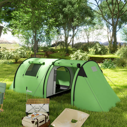 Outsunny 3000mm Waterproof Camping Tent, 3-4 Man Family Tent with Bedroom and Living Room, Portable with Bag, Dark Green