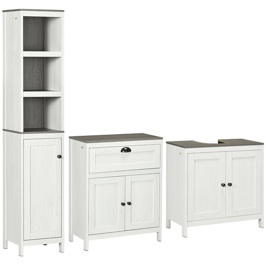 Bathroom Furniture Set W/ Adjustable Shelves, 6-Tier Tall Bathroom Storage Cabinet, Floor Cabinet W/ Drawer, Under Sink Cabinet, Antique White