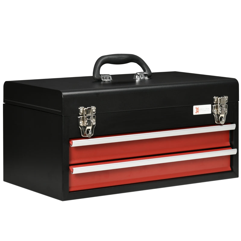 DURHAND 2 Drawer Tool Chest, Lockable Metal Tool Box with Ball Bearing Runners, Portable Toolbox, 460mm x 240mm x 220mm, Black