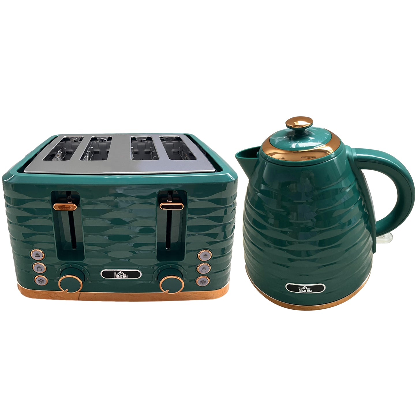 Kettle and Toaster Set, 1.7L 3000W Fast Boil Jug Kettle with Auto Shut Off, 4 Slice Toaster with 7 Level Browning Controls & Crumb Tray, Green