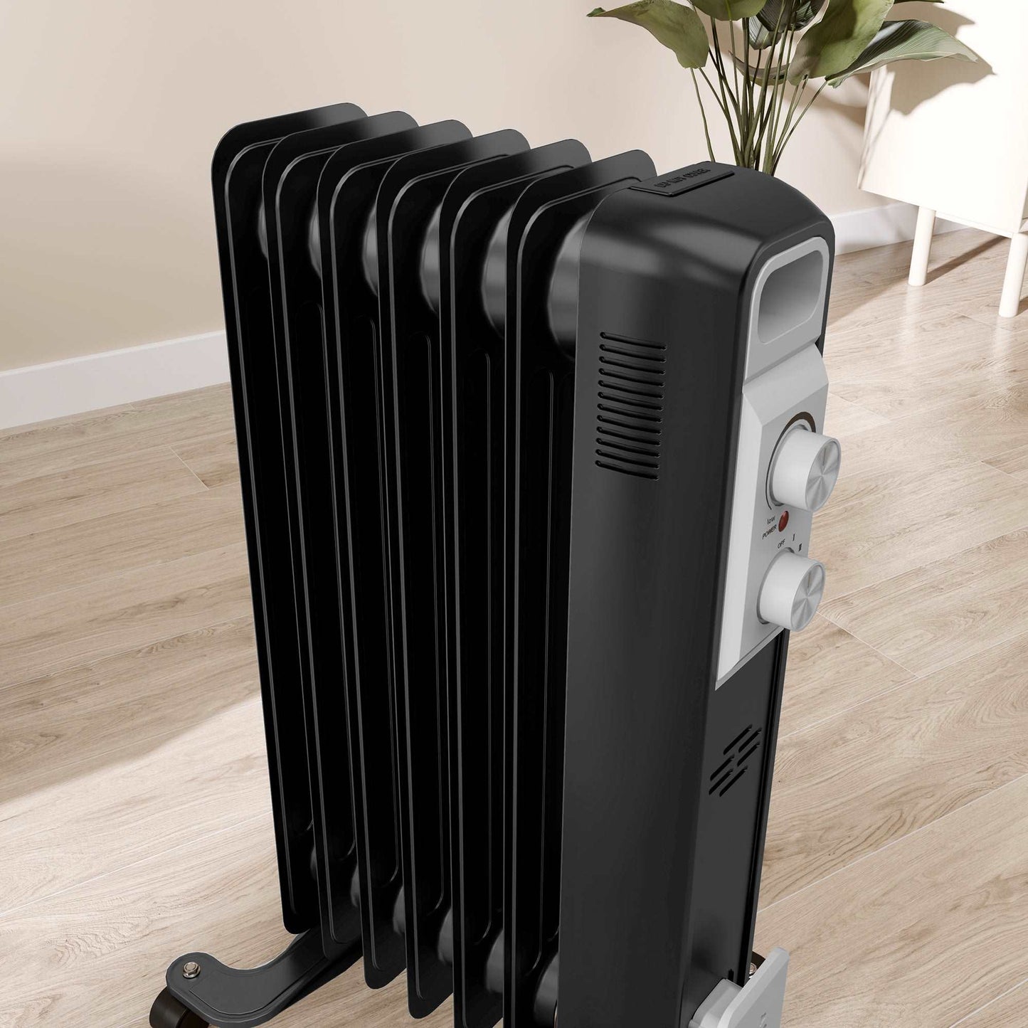 1500W Quiet Oil Filled Radiator, 7 Fin Energy Efficient Electric Heater W/ 3 Heat Settings, Adjustable Temperate Wheels, for Home