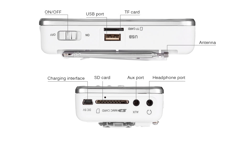 T-205 FM Radio Portable HiFi Card Speaker Digital Multimedia MP3 Music Loudspeaker White Camping Hiking Outdoor Sports