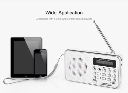 T-205 FM Radio Portable HiFi Card Speaker Digital Multimedia MP3 Music Loudspeaker White Camping Hiking Outdoor Sports