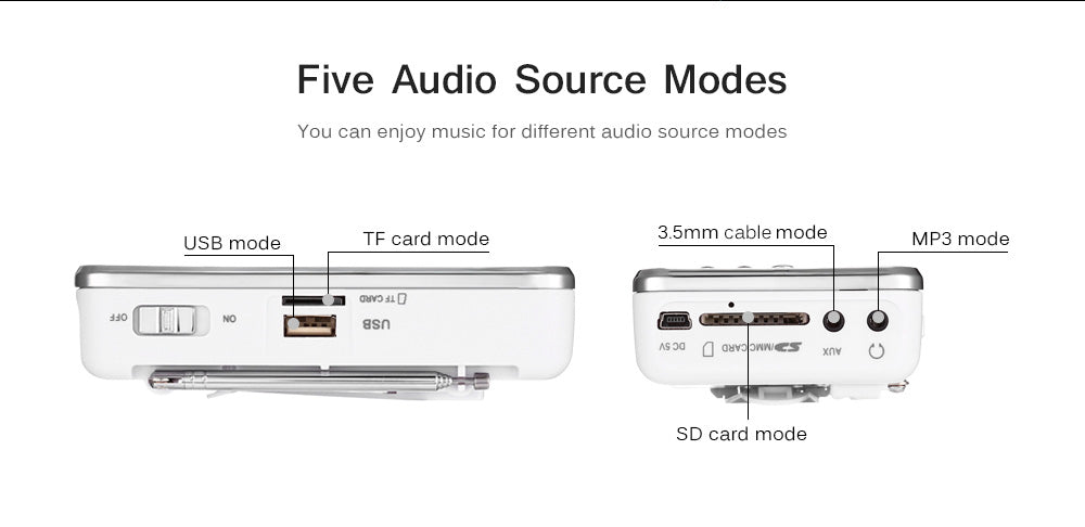 T-205 FM Radio Portable HiFi Card Speaker Digital Multimedia MP3 Music Loudspeaker White Camping Hiking Outdoor Sports