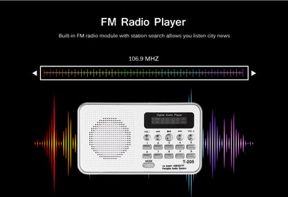 T-205 FM Radio Portable HiFi Card Speaker Digital Multimedia MP3 Music Loudspeaker White Camping Hiking Outdoor Sports