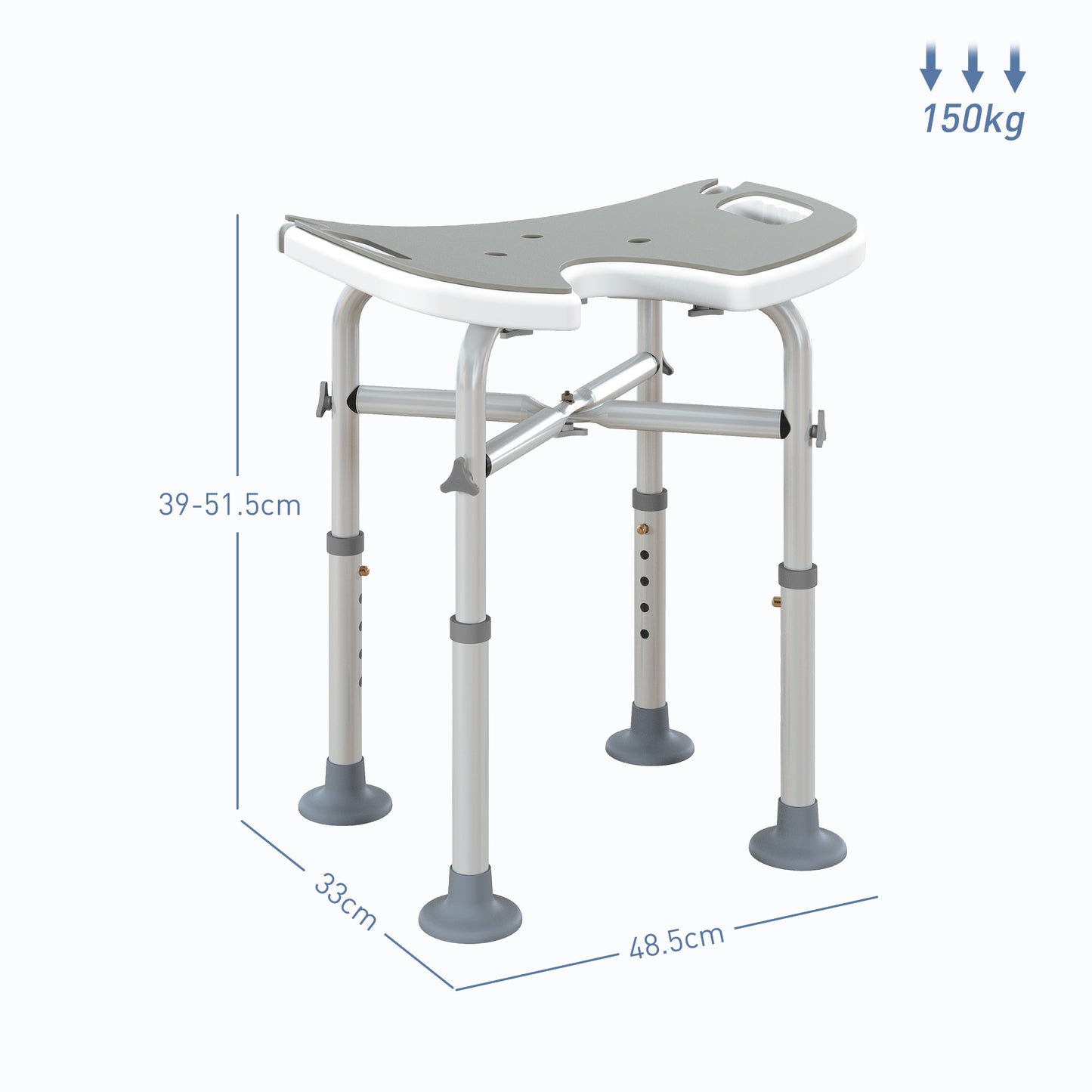 39-51.5cm 'U' Seat Padded Shower Stool - Grey