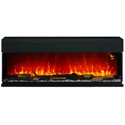 60inch/ 152cm Media Electric Fireplace Wall Mounted, Recessed Freestanding, Glass Electric Fire W/ Adjustable LED Flame Effect, 1800W, Black