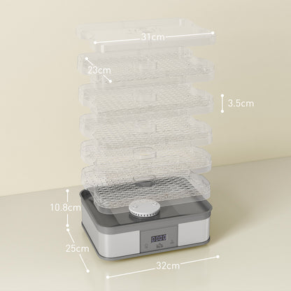 5 Tier Food Dehydrator, 245W Stainless Steel Food Dryer Machine with Adjustable Temperature, Timer and LCD Display for Drying Fruit, Meat, Vegetable, Jerky and Pet Treat, Grey