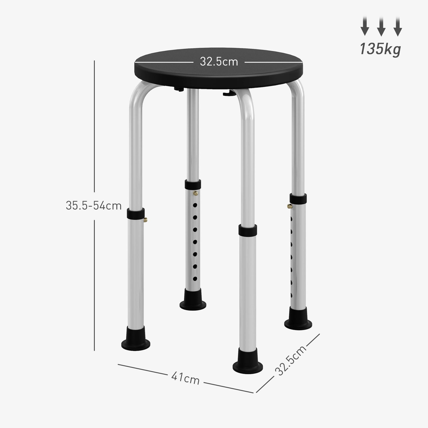 Shower Chair, Height Adjustable Aluminium Shower Stool with Non-Slip Feet