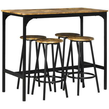 Five-Piece Industrial-Style Breakfast Bar Table Set - Brown/Black