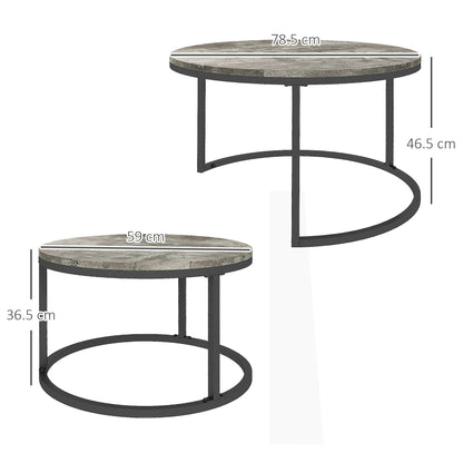 Industrial Nesting Coffee Table Set of 2, Round Coffee Tables, Living Room Table with Faux Cement Top and Steel Frame