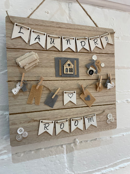 Square Wooden Wall Hanging Laundry Room Novelty Plaque Sign Handmade By JT