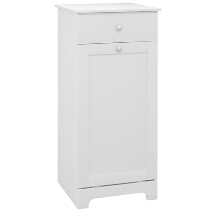 Bathroom Cabinet with Laundry Basket, Bathroom Storage Unit with Foldable Laundry Hamper and Drawer for Washroom, White