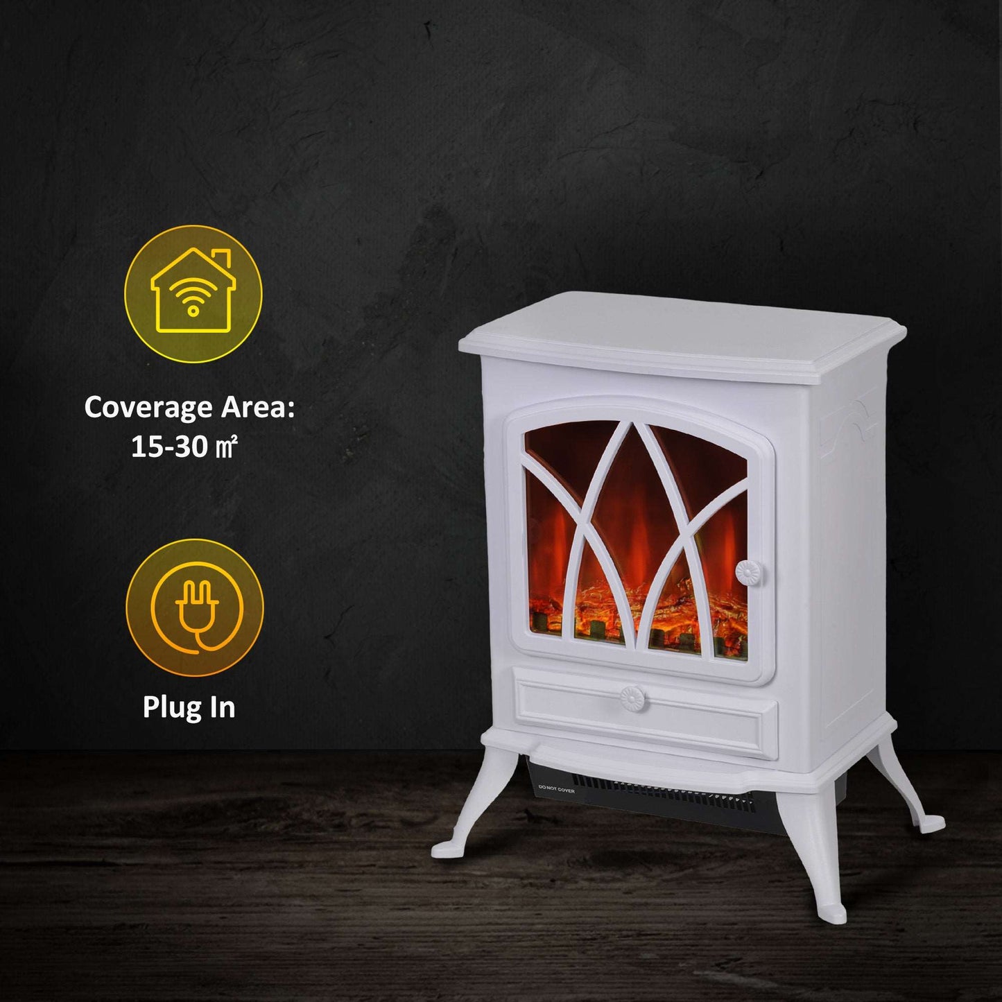 1kW-2kW Vintage Retro Style Electric Fireplace Heater - White