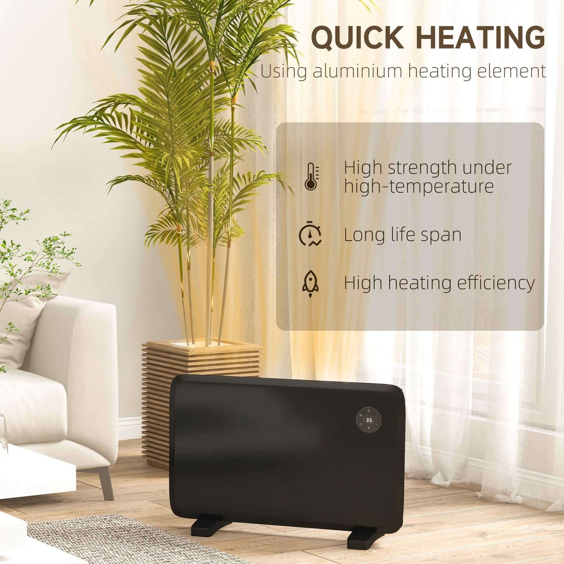 1.2kW Freestand/On-Wall Electric Convector Heater, with Adjustable Thermostat - Black