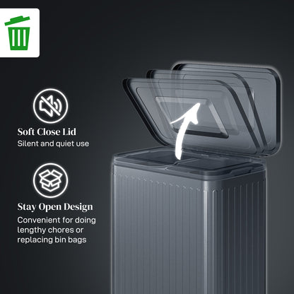 Dual Kitchen Bin, 2 x 20L Double Bin for Recycling and Waste, Fingerprint-proof Pedal Bin with Soft-Close Lid, Removable Inner Buckets, Black