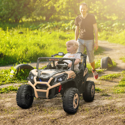 AIYAPLAY 24V 2 Seater Kids Electric Car with Remote Control, Suspension System,  Slow Start, 3 Speeds, for 3-8 Years, Khaki / Black