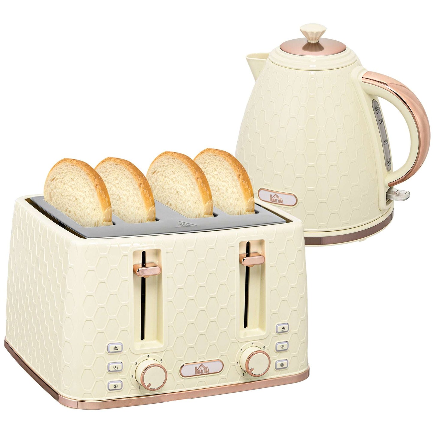 Kettle and Toaster Set, 1.7L 3000W Fast Boil Jug Kettle with Auto Shut Off, 4 Slice Toaster with 7 Level Browning Controls & Crumb Tray, Beige