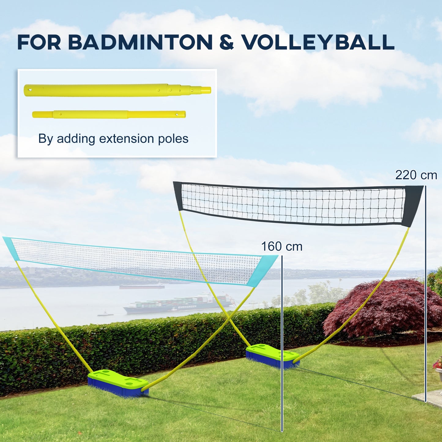 SPORTNOW Badminton Set with Volleyball Net, Portable Badminton Net with 2 Rackets, 2 Shuttlecocks and Carry Case, for Indoor Outdoor Sports