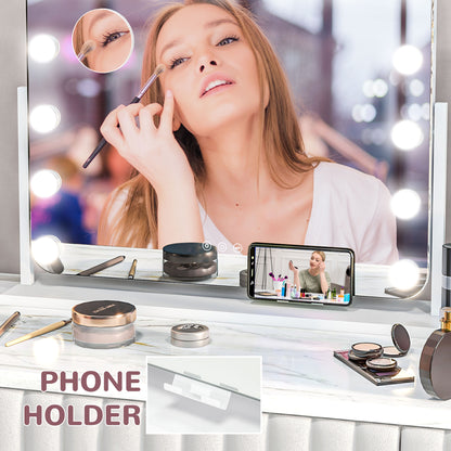 Hollywood Vanity Mirror W/ Lights Large 63x50 cm Makeup Mirror, 3 Colour, 14 LED Bulbs, 10X Magnifying, USB Charging Port, Phone Holder, 360° Rotation