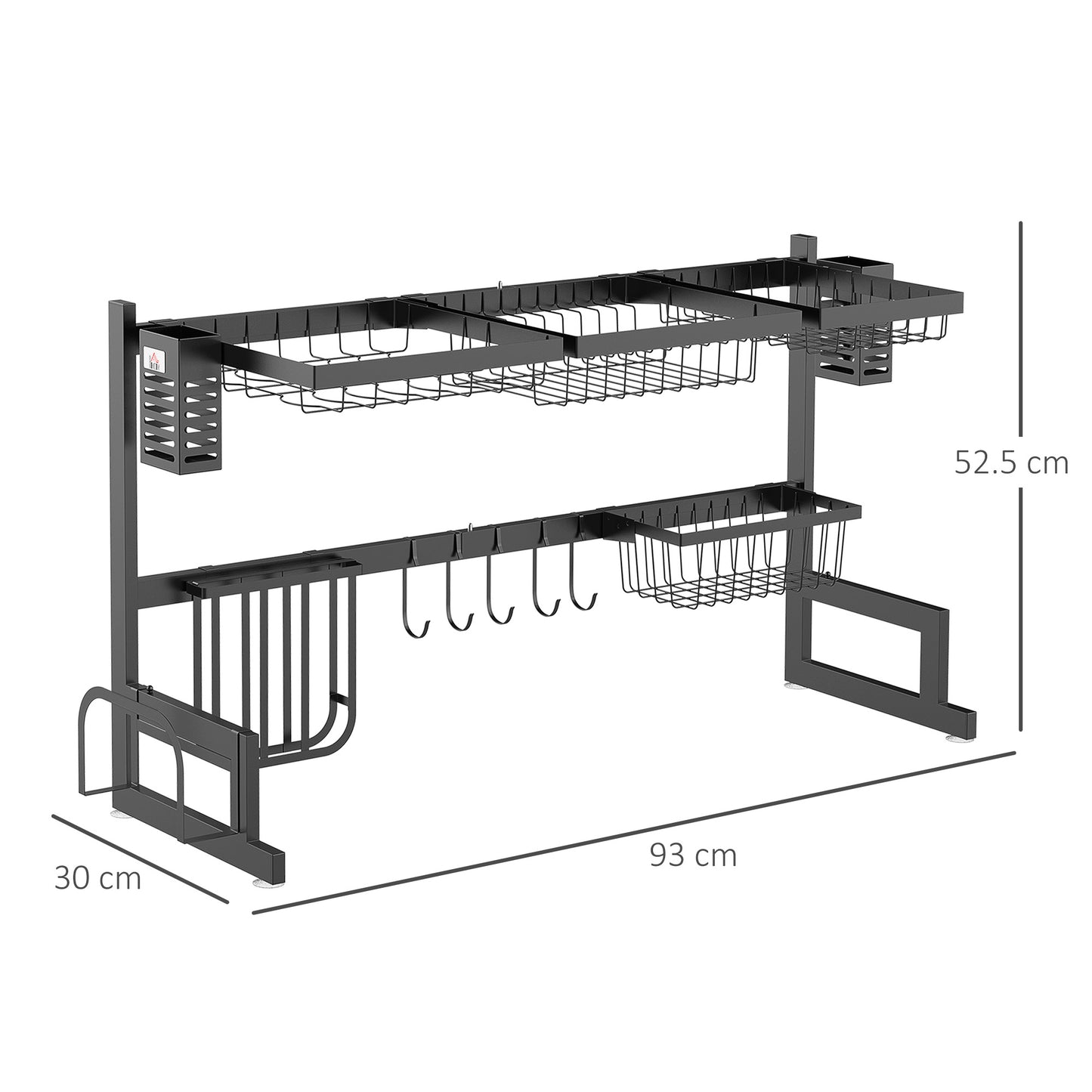 93cm Over The Sink Dish Drainer Rack, 2 Tier Dish Rack for Kitchen Counter, Space Saving Dish Drying Rack, Black