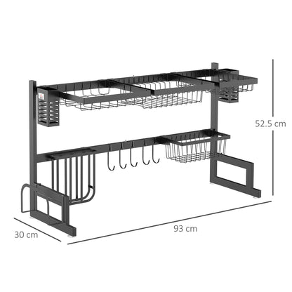 93cm Over The Sink Dish Drainer Rack, 2 Tier Dish Rack for Kitchen Counter, Space Saving Dish Drying Rack, Black