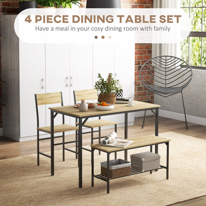 Four-Piece Dining Set, With Table, Chairs and Bench