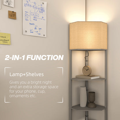 Corner Floor Lamp with Shelves, Tall Standing Lamp for Living Room, with Pull Chain Switch Bulb not Included, Grey