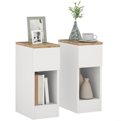 Set of Two Modern Storage Bedside Tables - White