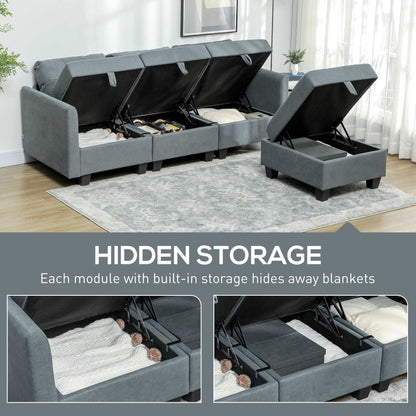 'L' Shape Modular Sofa, with Storage - Dark Grey