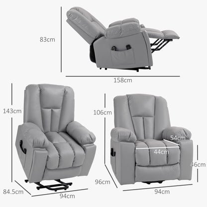 Lift Chair, Quick Assembly, Riser and Recliner Chair with Vibration Massage, Heat, Charcoal Grey