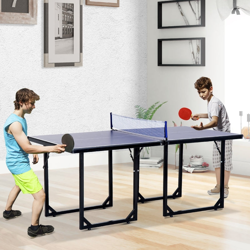 6ft 182cm Mini Table Tennis Table Folding Ping Pong Table with Net Multi-Use Table for Indoor Outdoor Game, Blue